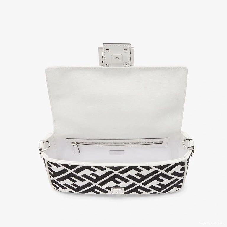 Cheap Baguette Black In Fendi Motif Bag Canvas FF White Medium 0804